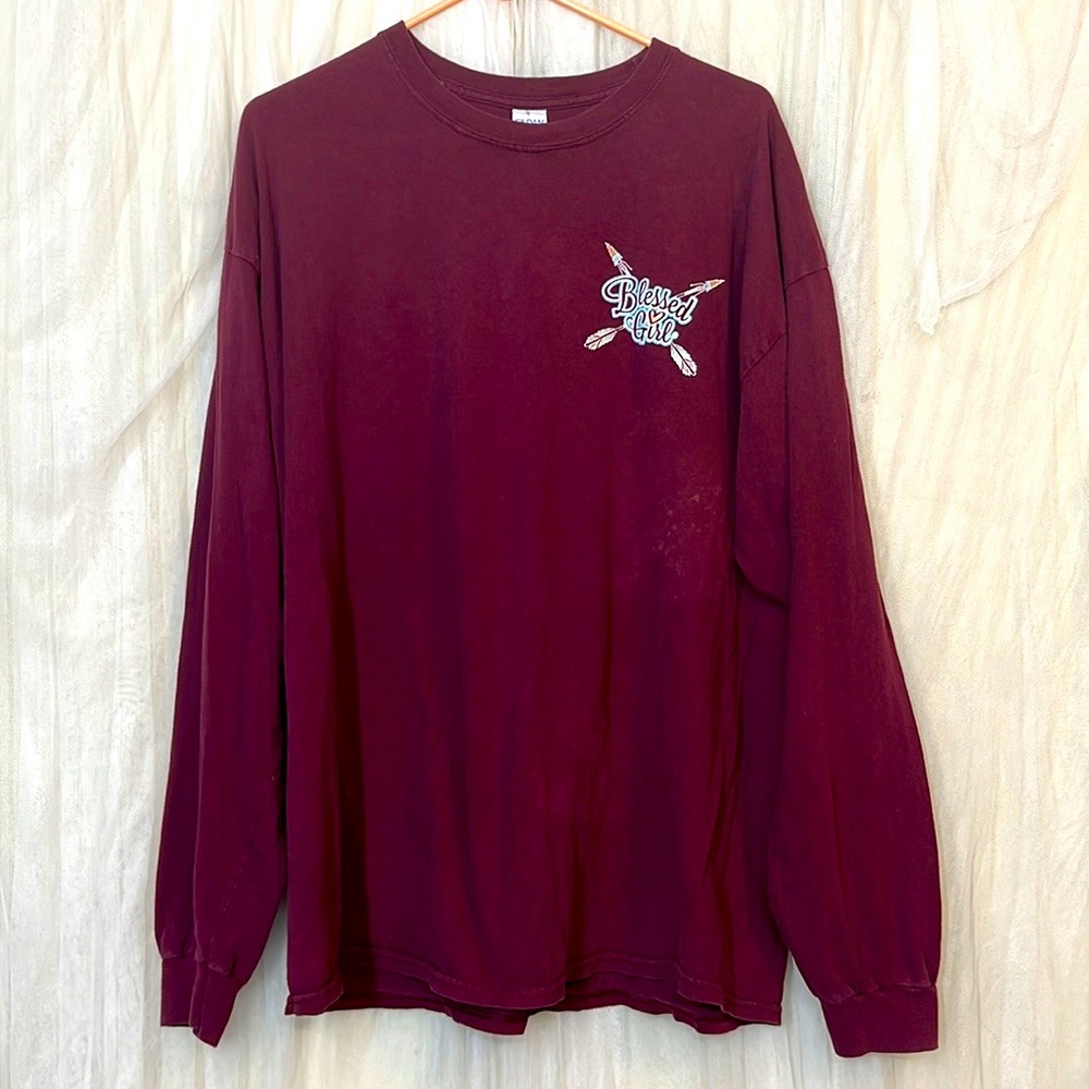 ⭐️ Gildan heavy cotton Blessed Girl Be Kind Be Brave maroon long sleeve 2X
